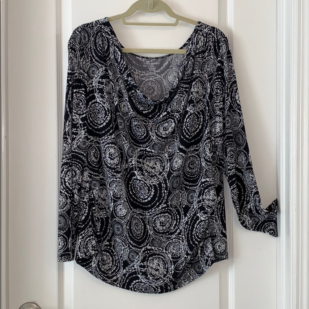 Lane Bryant blouse cowl neckline. Black, gray